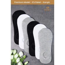 Dore Kadın 6 Çift Premium Rahat Spor Ayakkabı Sneaker Dikişsiz Görünmez Düz Renk Çorap Siyah Beyaz Gri 36-39