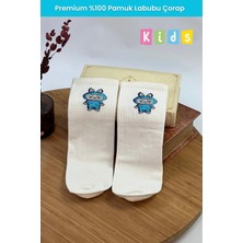 Dore Çocuklar Için 1 Çift Premium Labubu Çorap %100 Pamuk Labubu Desenli Çocuk Çorap Beyaz Mavi 31-34