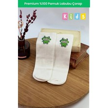 Dore Çocuklar Için 1 Çift Premium Labubu Çorap %100 Pamuk Labubu Desenli Çocuk Çorap Beyaz Yeşil 35-38