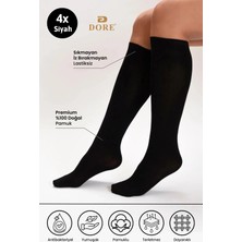 Dore Kadın 4 Çift Premium Dizaltı Pamuklu Penye Dikişsiz Teni Göstermeyen Diz Altı Lüks Çorap Siyah 36 - 40