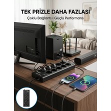 Nemere Ithalat 10 Prizli USB Destekli Çoklu Priz Type-C Şarj Girişli Güvenli Güç Ünitesi