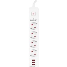 S-Link SPG403U 1.5m 1.5mm 100 Yüzde  Bakır 750 Joule 3 USB 5V2.4A 4lü Anahtarlı Akım Korumalı Priz