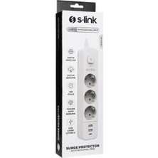 S-Link SPG03TC 5V2.4A 1.5m 3X1.00MM 100 Yüzde  Bakır 750 Joule 3 Lü Anahtarlı Akım Korumalı Beyaz Priz