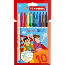 Stabılo Trio 2'si 1 Arada - Keçe Uçlu Boya Kalemi - 10'lu Paket - Çeşitli Renkler