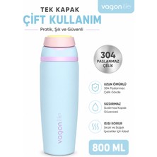 Vagonlife Çelik Tek Kapak Pipetli/ Pipetsiz Kullanım Kulplu Matara/termos VGN1107 800ML  - Turkuaz