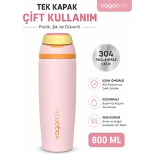Vagonlife Çelik Tek Kapak Pipetli/ Pipetsiz Kullanım Kulplu Matara/termos VGN1107 800ML  - Pembe