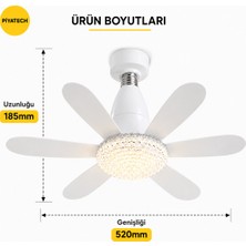 Piyatech E27 Duylu Kumandalı 6 Kanatlı Pervaneli LED Tavan Lambası 30W 3 Renk Işıklı Fanlı Avize