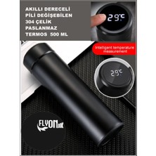 Flyonlook Derece Göstergeli  Çelik  Termos Pili Değişebilen Kamp,Araç,Ofis Süzgeçli Yeni Nesil Akıllı Mug
