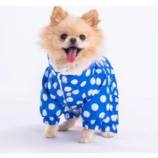 Pawstar Dots Blue Peluşlu Su Geçirmez Küçük Irk Köpek Yağmurluk Tulum