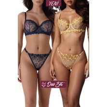 Valunor Duo Set Sarı Çiçekli ve Glam Lacivert Fantazi 2’li Set Iç Çamaşırı Takımı - SET2