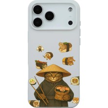 Casen iPhone 17 Pro Max Beyaz Kedi Tasarımlı Gimbap Cat Renkli Silikon Telefon Kılıfı