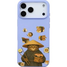 Casen iPhone 17 Pro Lila Kedi Tasarımlı Gimbap Cat Renkli Silikon Telefon Kılıfı