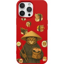 Casen iPhone 16 Pro Kırmızı Kedi Tasarımlı Gimbap Cat Renkli Silikon Telefon Kılıfı