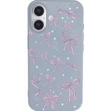 Casen iPhone 16 Mavi Ribbon Stars Kamera Korumalı Premium Renkli Silikon Kılıf