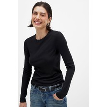 Rooted-Kadın,uzun Kollu Bisiklet Yaka T-Shirt & Bluz Kaşkorse Fitilli