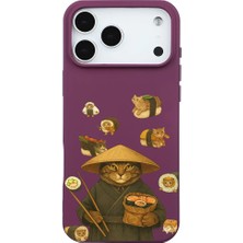 Casen iPhone 17 Pro Max Bordo Kedi Tasarımlı Gimbap Cat Renkli Silikon Telefon Kılıfı