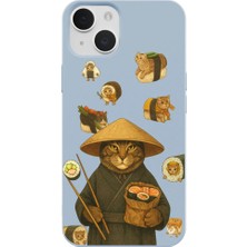 Casen iPhone 12 Mavi Kedi Tasarımlı Gimbap Cat Renkli Silikon Telefon Kılıfı