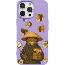 Casen iPhone 16 Pro Lila Kedi Tasarımlı Gimbap Cat Renkli Silikon Telefon Kılıfı
