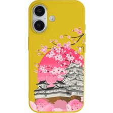 Casen iPhone 16 Sarı Lansman Sakura Renkli Silikon Kılıfı