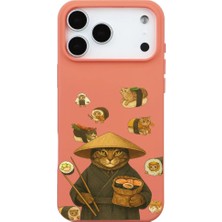 Casen iPhone 17 Pro Max Turuncu Kedi Tasarımlı Gimbap Cat Renkli Silikon Telefon Kılıfı