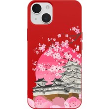 Casen iPhone 15 Plus Kırmızı Lansman Sakura Renkli Silikon Kılıfı