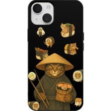 Casen iPhone 12 Siyah Kedi Tasarımlı Gimbap Cat Renkli Silikon Telefon Kılıfı