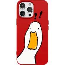 Casen iPhone 14 Pro Max Kırmızı What Duck Ördek Tasarımlı Kamera Korumalı Renkli Silikon Kılıf