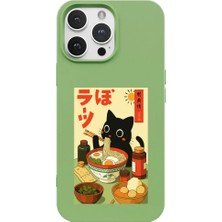 Casen iPhone 14 Pro Yeşil Lansman Renkli Silikon Black Cat Tasarımlı Telefon Kılıfı