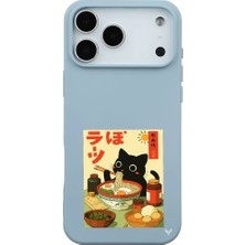Casen iPhone 17 Pro Max Bebe Mavisi Lansman Renkli Silikon Black Cat Tasarımlı Telefon Kılıfı