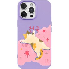 Casen iPhone 13 Pro Lila Cat Sleeping Kamera Korumalı Premium Lansman Renkli Silikon Kılıfı