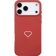 Casen iPhone 17 Pro Max Kırmızı Lansman Renkli Silikon Beyaz Kalp Desenli Kamera Korumalı Kılıf