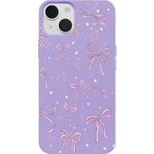 Casen iPhone 14 Plus Lila Ribbon Stars Kamera Korumalı Premium Renkli Silikon Kılıf