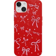Casen iPhone 14 Plus Kırmızı Ribbon Stars Kamera Korumalı Premium Renkli Silikon Kılıf