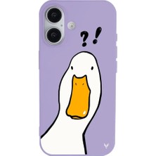 Casen iPhone 16 Plus Lila What Duck Ördek Tasarımlı Kamera Korumalı Renkli Silikon Kılıf