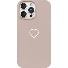 Casen iPhone 16 Pro Pudra Lansman Renkli Silikon Beyaz Kalp Desenli Kamera Korumalı Kılıf