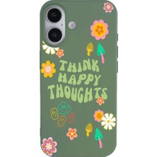Casen iPhone 16 Yeşil Think Happy Renkli Silikon Kılıfı