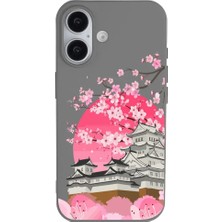 Casen iPhone 17 Gri Lansman Sakura Renkli Silikon Kılıfı
