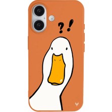 Casen iPhone 16 Turuncu What Duck Ördek Tasarımlı Kamera Korumalı Renkli Silikon Kılıf