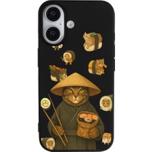 Casen iPhone 17 Siyah Kedi Tasarımlı Gimbap Cat Renkli Silikon Telefon Kılıfı