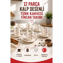 L'edoren 6 Kişilik Seramik Kahve Fincan Takımı Yuvarlak Sunum Tabaklı Porselen Türk Kahvesi Fincan Seti