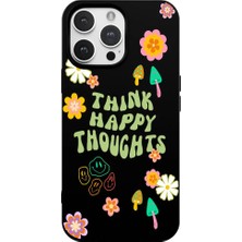 Casen iPhone 14 Pro Max Siyah Think Happy Renkli Silikon Kılıfı