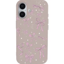 Casen iPhone 16 Pudra Ribbon Stars Kamera Korumalı Premium Renkli Silikon Kılıf