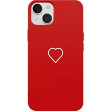Casen iPhone 15 Plus Kırmızı Lansman Renkli Silikon Beyaz Kalp Desenli Kamera Korumalı Kılıf