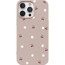 Casen iPhone 13 Pro Max Pudra Lansman Renkli Silikon Kiraz ve Çiçek Desenli Kamera Korumalı Kılıf