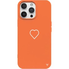 Casen iPhone 13 Pro Turuncu Lansman Renkli Silikon Beyaz Kalp Desenli Kamera Korumalı Kılıf