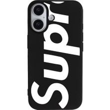 Casen iPhone 16 Plus Siyah Lansman Sup Tasarımlı Renkli Silikon Kılıfı