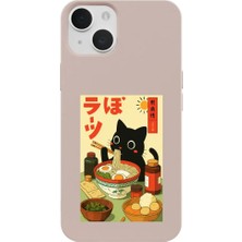 Casen iPhone 15 Plus Pudra Lansman Renkli Silikon Black Cat Tasarımlı Telefon Kılıfı