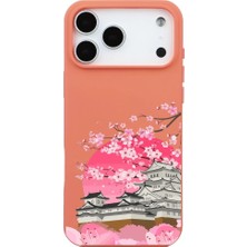 Casen iPhone 17 Pro Turuncu Lansman Sakura Renkli Silikon Kılıfı