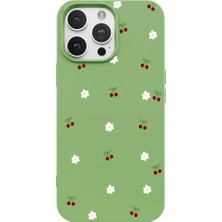 Casen iPhone 12 Pro Yeşil Lansman Renkli Silikon Kiraz ve Çiçek Desenli Kamera Korumalı Kılıf