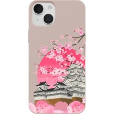 Casen iPhone 13 Pudra Lansman Sakura Renkli Silikon Kılıfı
